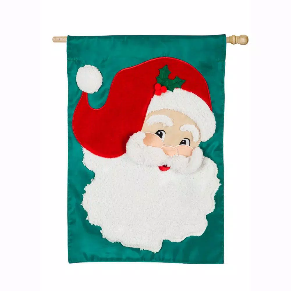 Evergreen 28 In. X 44 In. Jolly St. Nick House Applique Flag 1 Evergreen 28 In. X 44 In. Jolly St. Nick House Applique Flag