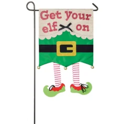 Evergreen 18 In. X 12.5 In. Get Your Elf On Garden Applique Flag
