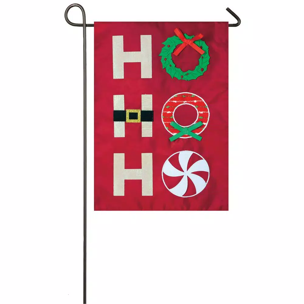 Evergreen 18 In. X 12.5 In. Ho Ho Ho Garden Applique Flag 1 Evergreen 18 In. X 12.5 In. Ho Ho Ho Garden Applique Flag