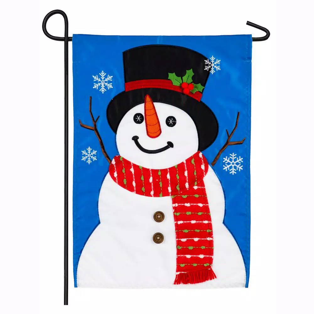 Evergreen 18 In. X 12.5 In. Happy Snowman Garden Applique Flag 1 Evergreen 18 In. X 12.5 In. Happy Snowman Garden Applique Flag
