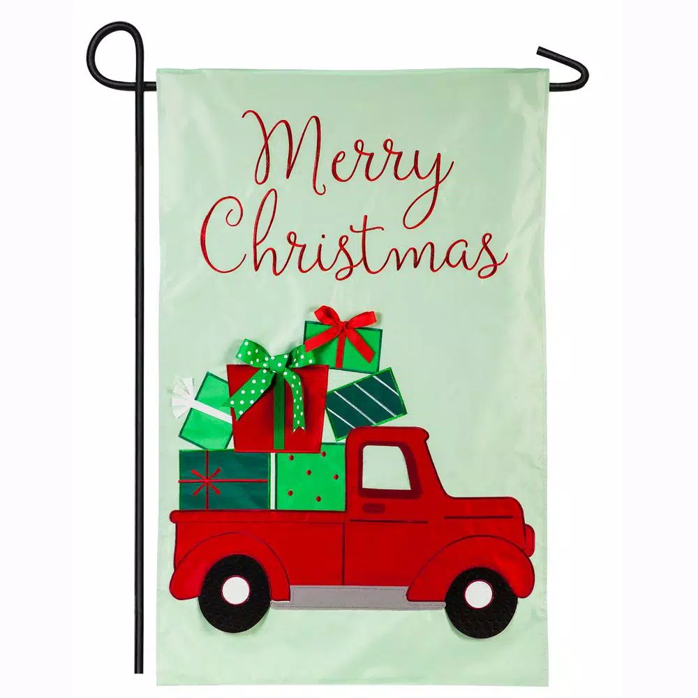 Evergreen 18 In. X 12.5 In. Truckload Of Gifts Garden Applique Flag 1 Evergreen 18 In. X 12.5 In. Truckload Of Gifts Garden Applique Flag