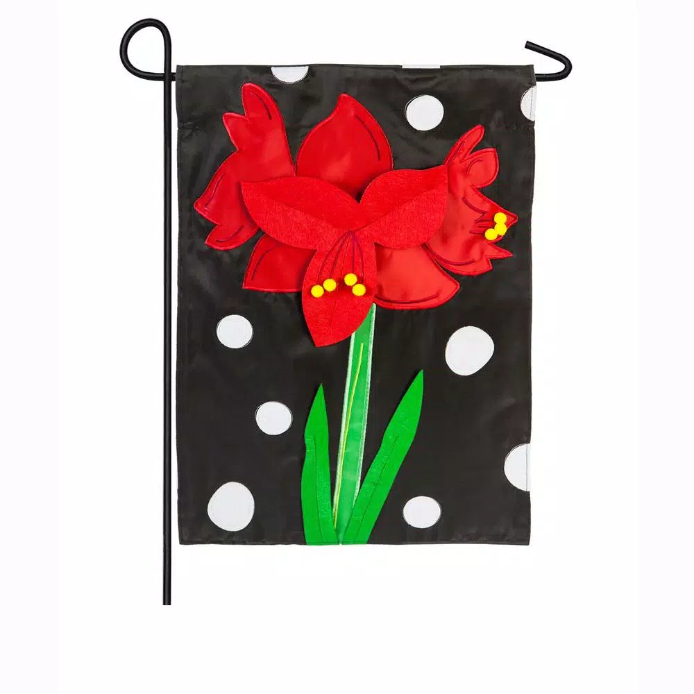 Evergreen 18 In. X 12.5 In. Polka Dot Amaryllis Garden Applique Flag 1 Evergreen 18 In. X 12.5 In. Polka Dot Amaryllis Garden Applique Flag