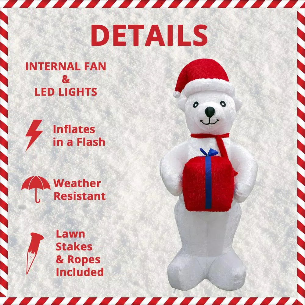 Fraser Hill Farm 8 Ft. Pre-Lit Plush Polar Bear Christmas Inflatable 3 Fraser Hill Farm 8 Ft. Pre-Lit Plush Polar Bear Christmas Inflatable - Image 3