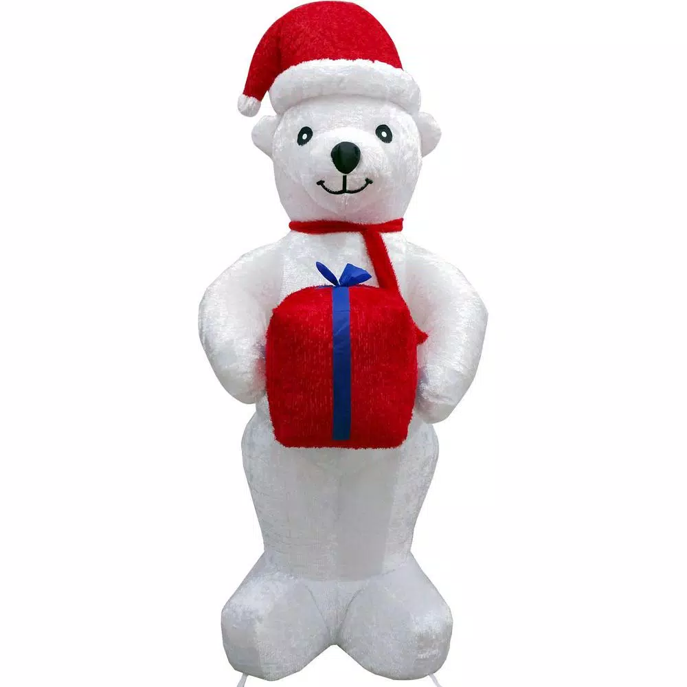 Fraser Hill Farm 8 Ft. Pre-Lit Plush Polar Bear Christmas Inflatable 1 Fraser Hill Farm 8 Ft. Pre-Lit Plush Polar Bear Christmas Inflatable