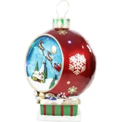 Fraser Hill Farm 34.5 In. Christmas Musical Santa And Flying Sleigh Ornament In Red With Long-Lasting LED Lights -Christmas decorations shop fraser hill farm christmas yard decorations ffrs034 orn3 rd 1f 1000