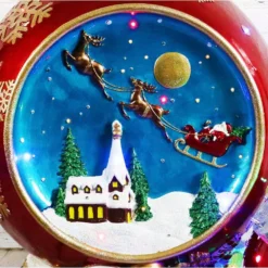 Fraser Hill Farm 34.5 In. Christmas Musical Santa And Flying Sleigh Ornament In Red With Long-Lasting LED Lights -Christmas decorations shop fraser hill farm christmas yard decorations ffrs034 orn3 rd 44 1000
