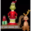 Gemmy 6 Ft. Tall Airblown Inflatable Grinch And Max On Sled Scene