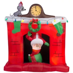 Gemmy 5 Ft. W X 5.6 Ft. H Inflatable Santa’s Head Popping Down At Fireplace Scene