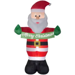 Gemmy 5 Ft. W X 8 Ft. H Inflatable Animated Santa With Banner Merry Christmas
