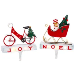 Gerson S/2 Lighted Metal Bicycle And Sled Stocking Holders