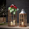 Glitzhome Brown Christmas Farmhouse Wood/Metal Lanterns (Set Of 2)