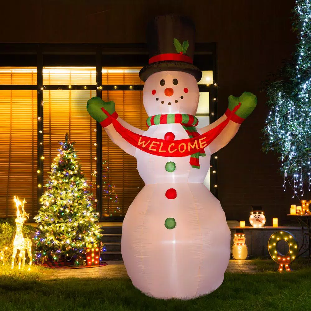 Glitzhome 12 Ft. Lighted Inflatable Snowman With Welcome Decor 6 Glitzhome 12 Ft. Lighted Inflatable Snowman With Welcome Decor - Image 6