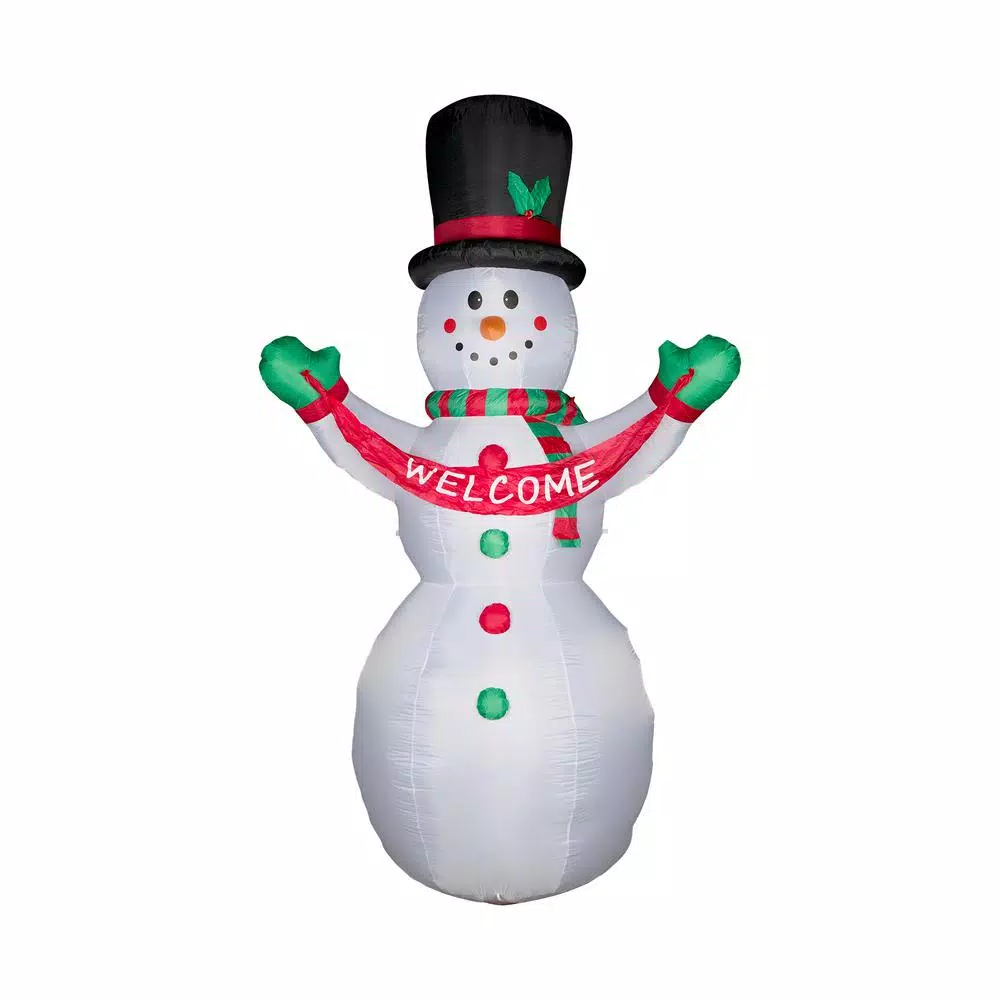 Glitzhome 12 Ft. Lighted Inflatable Snowman With Welcome Decor 1 Glitzhome 12 Ft. Lighted Inflatable Snowman With Welcome Decor