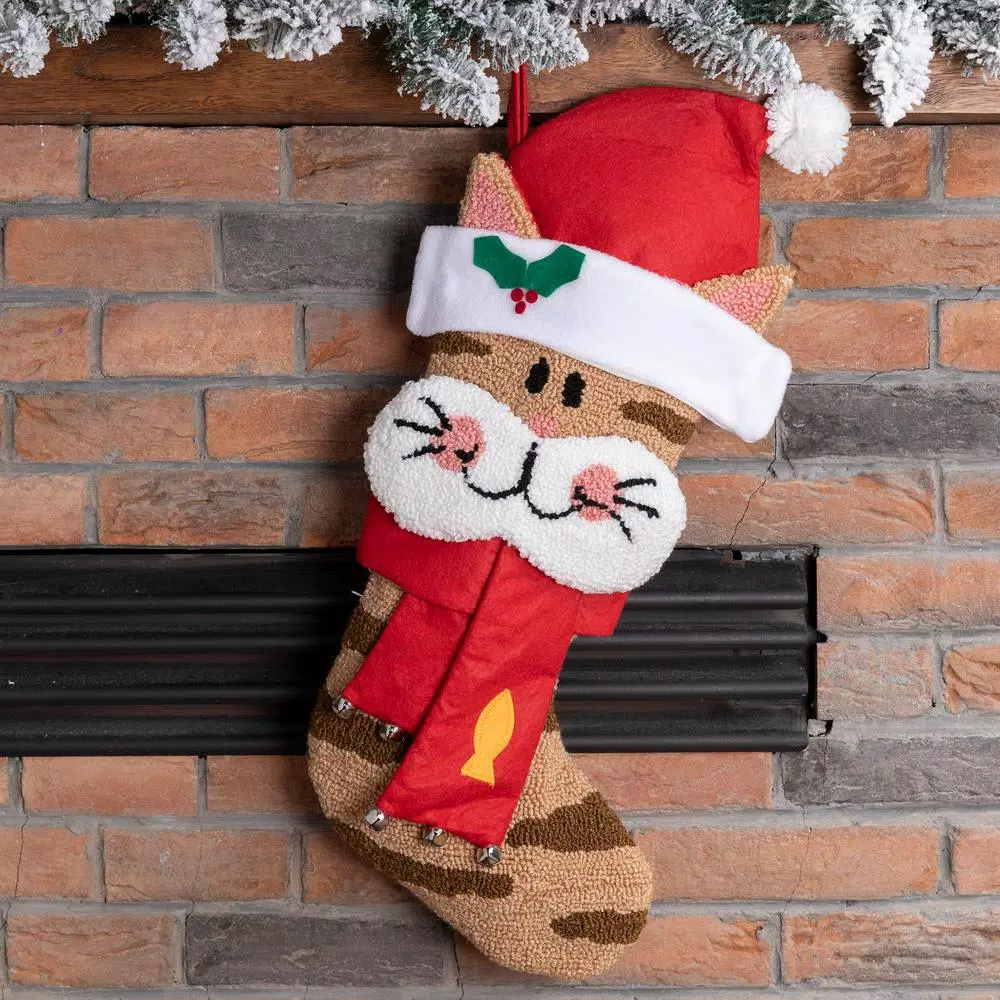 Glitzhome 22 In. L 3D Cat Hooked Stocking 5 Glitzhome 22 In. L 3D Cat Hooked Stocking - Image 5