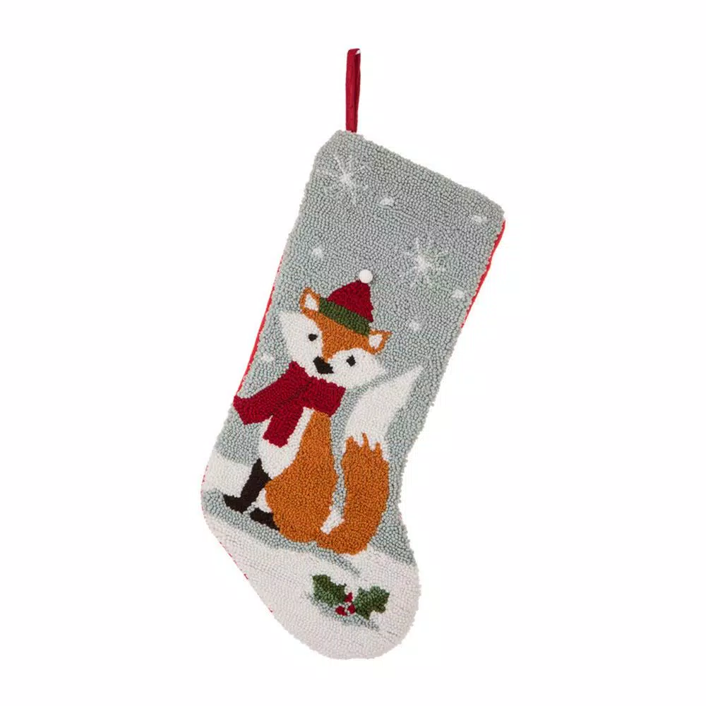 Glitzhome 19 In. L Fox Hooked Stocking 1 Glitzhome 19 In. L Fox Hooked Stocking