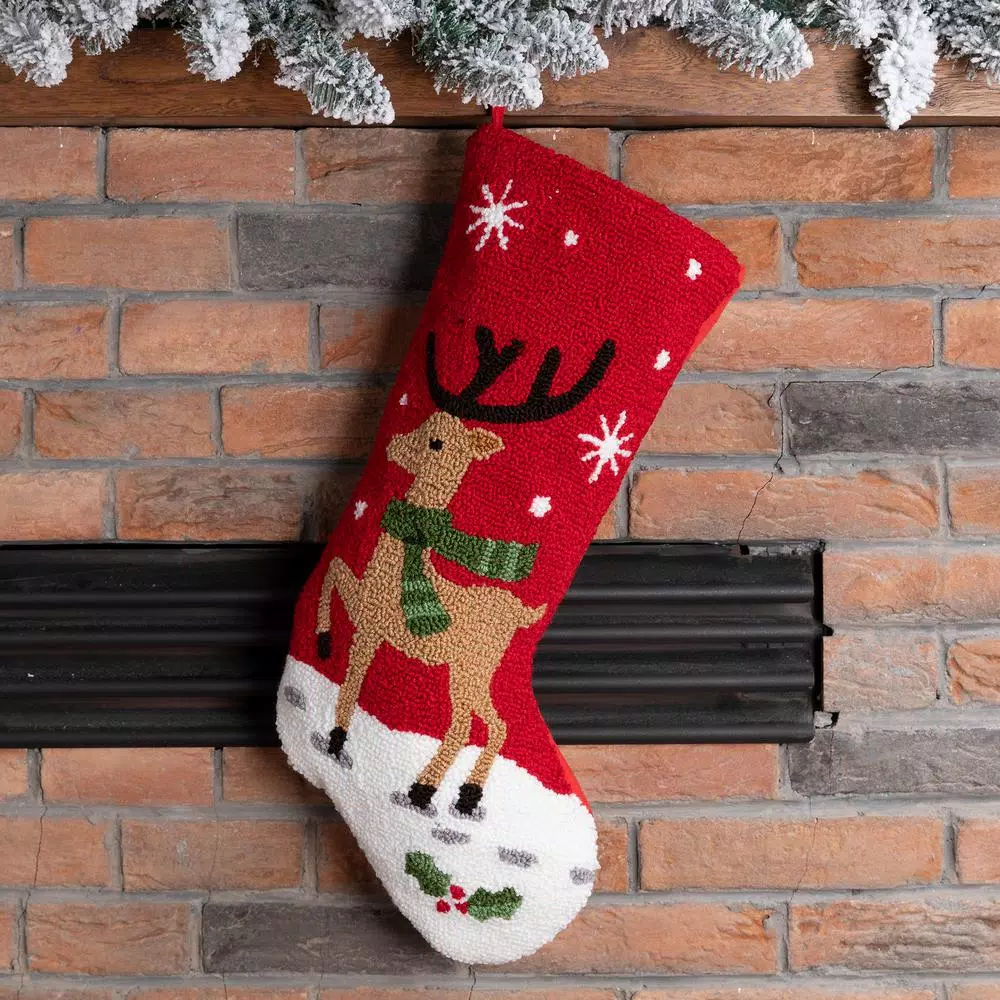 Glitzhome 9.27 In. H Hooked Stocking Reindeer 2 Glitzhome 9.27 In. H Hooked Stocking Reindeer - Image 2