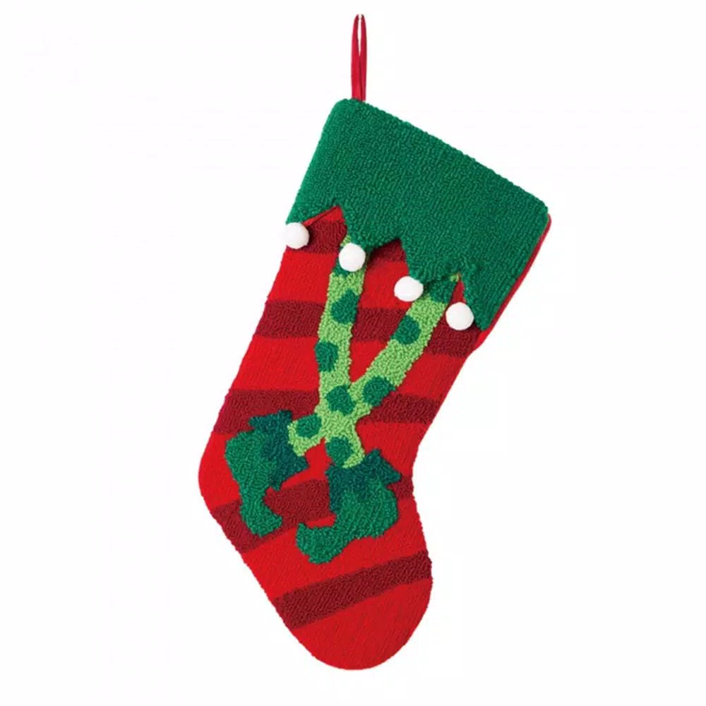 Glitzhome 8 In. H Hooked Stocking With Elf Legs 1 Glitzhome 8 In. H Hooked Stocking With Elf Legs