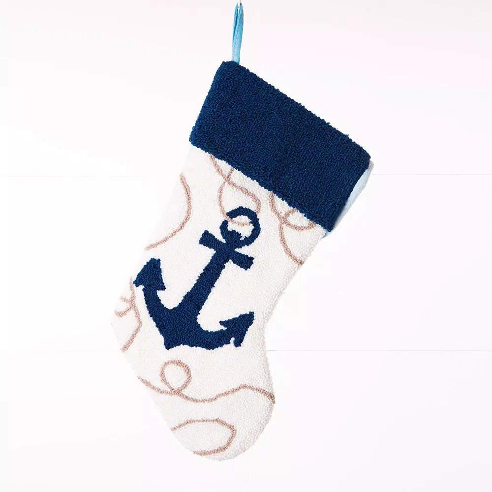 Glitzhome 19 In. L Hooked Stocking, Anchor 1 Glitzhome 19 In. L Hooked Stocking, Anchor