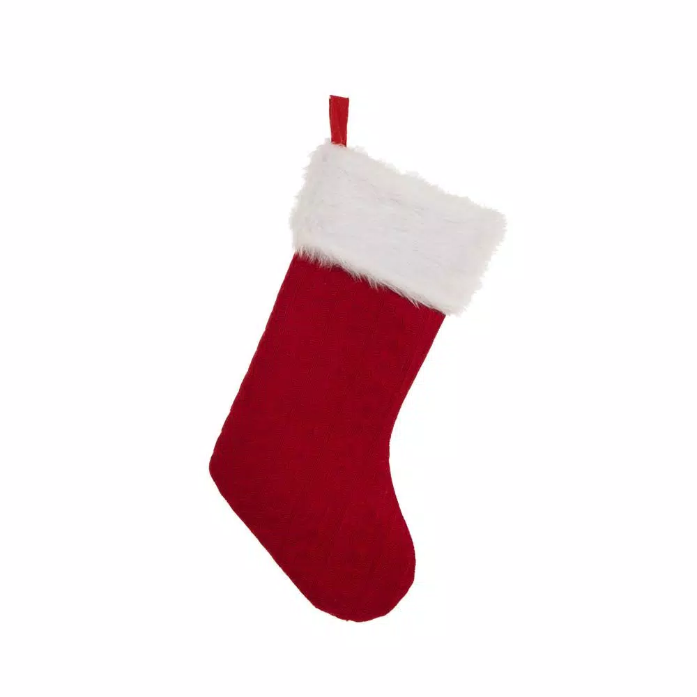 Glitzhome 20 In. L Knitted Stocking With Faux Fur Cuff 1 Glitzhome 20 In. L Knitted Stocking With Faux Fur Cuff