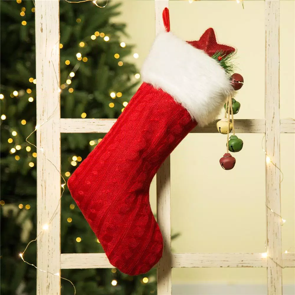 Glitzhome 20 In. L Knitted Stocking With Faux Fur Cuff 7 Glitzhome 20 In. L Knitted Stocking With Faux Fur Cuff - Image 7