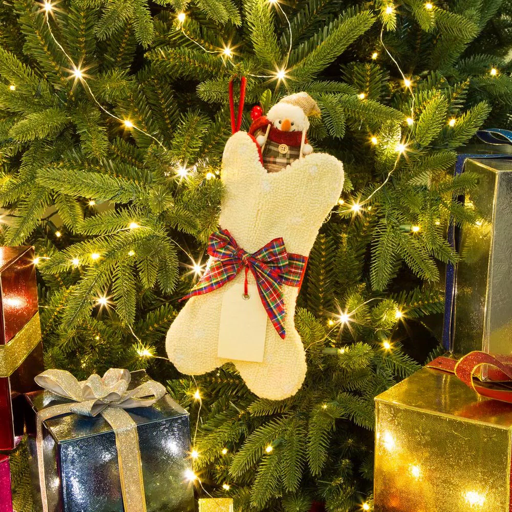 Glitzhome 12.5 In. Hooked Christmas Decor Stocking With Bone Shape 6 Glitzhome 12.5 In. Hooked Christmas Decor Stocking With Bone Shape - Image 6