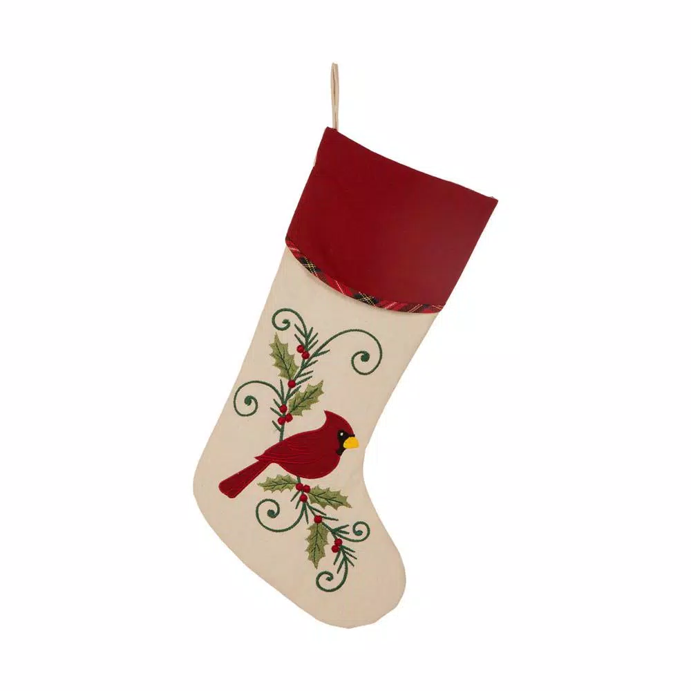 Glitzhome 21 In. H Fabric Cardinal Stocking 1 Glitzhome 21 In. H Fabric Cardinal Stocking