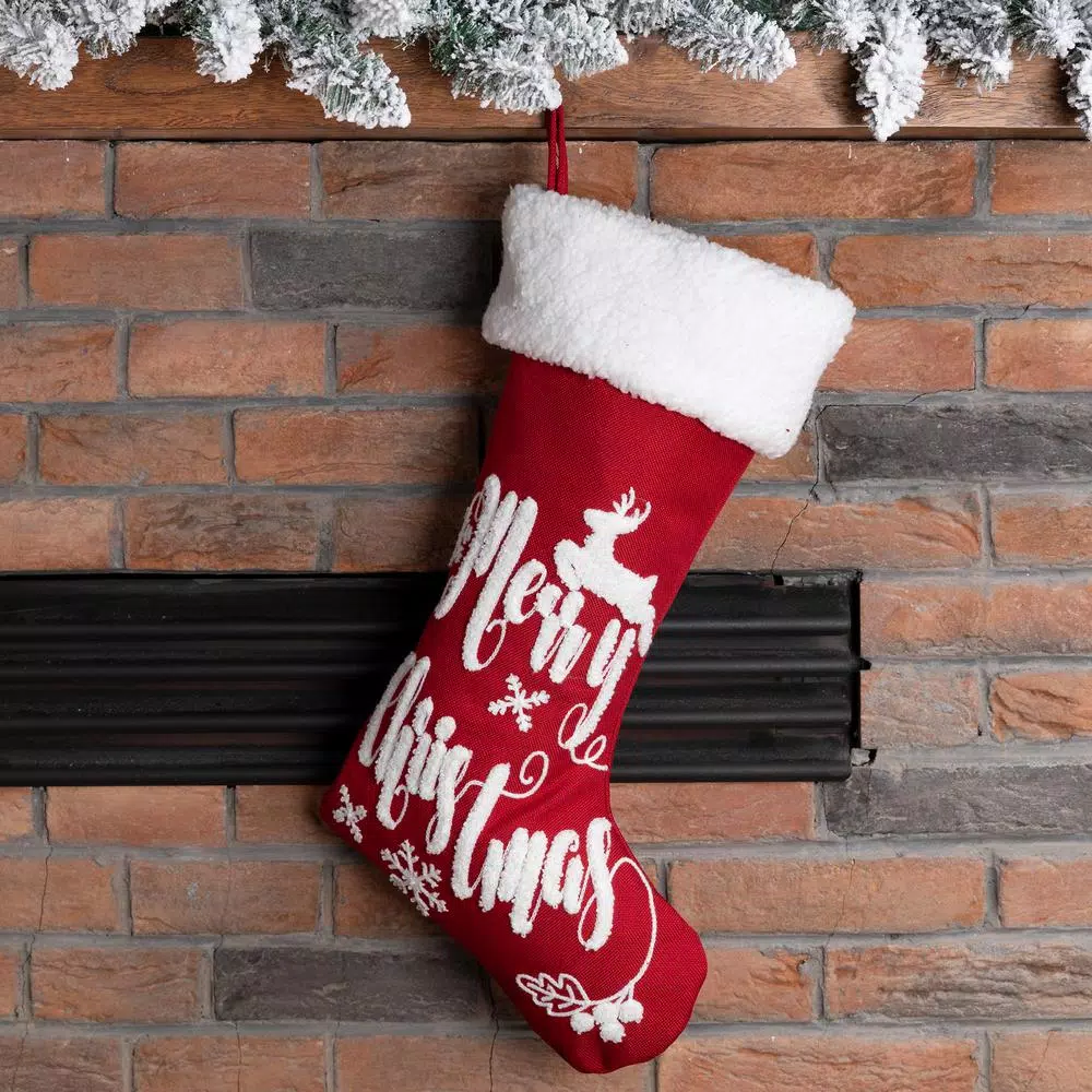 Glitzhome 21 In. H Fabric Stocking, In. Merry Christmas In 6 Glitzhome 21 In. H Fabric Stocking, In. Merry Christmas In - Image 6