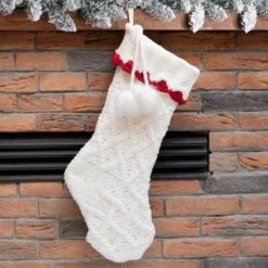 Glitzhome 22 In. L Knitted Polyester White Christmas Stocking With Red Trim And Pompom 13 Glitzhome 22 In. L Knitted Polyester White Christmas Stocking With Red Trim And Pompom -Christmas decorations shop glitzhome christmas stockings 1113203193 31 1000