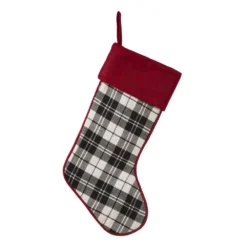 Glitzhome 20 In. L Black And White Plaid Fabric Christmas Stocking