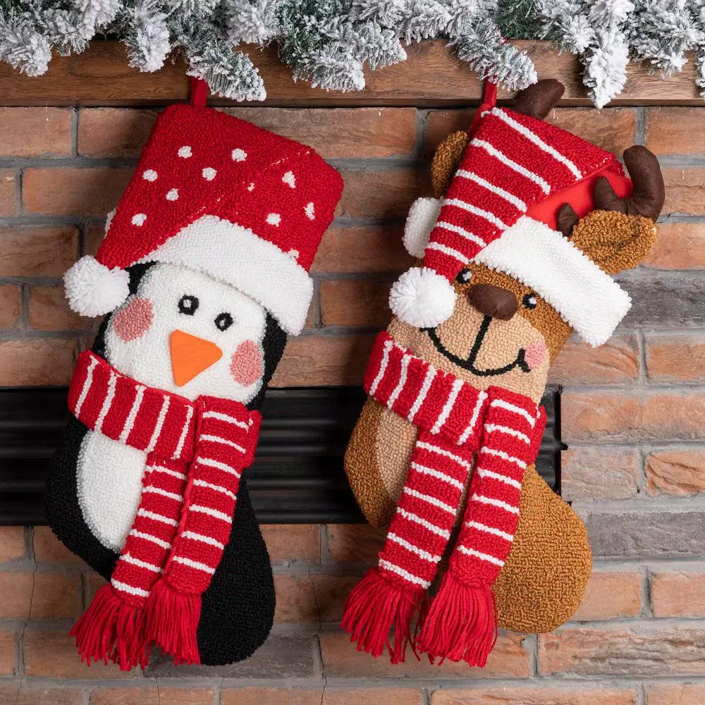 Glitzhome 19 In. H Acrylic/Polyester 3D Hooked Penguin And Reindeer Stocking (Set Of 2) 5 Glitzhome 19 In. H Acrylic/Polyester 3D Hooked Penguin And Reindeer Stocking (Set Of 2) - Image 5