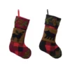 Glitzhome 19 In. Acrylic Plaid Stocking With Rug Hooked Reindeer And Bear (Set Of 2)