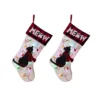 Glitzhome 21 In. Polyester LED Embroidered Linen Cat Christmas Stocking (2-Pack)