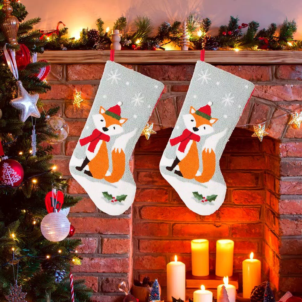 Glitzhome 19 In. Polyester Fox Hooked Stocking (2-Pack) 7 Glitzhome 19 In. Polyester Fox Hooked Stocking (2-Pack) - Image 7
