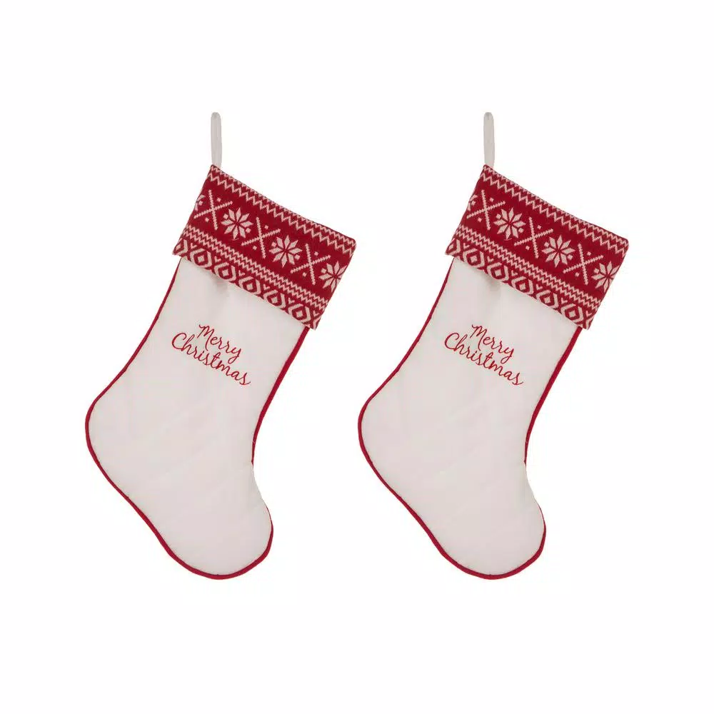 Glitzhome 21 In. White Fleece Polyester Christmas Decoration Stocking (2-Pack) 1 Glitzhome 21 In. White Fleece Polyester Christmas Decoration Stocking (2-Pack)