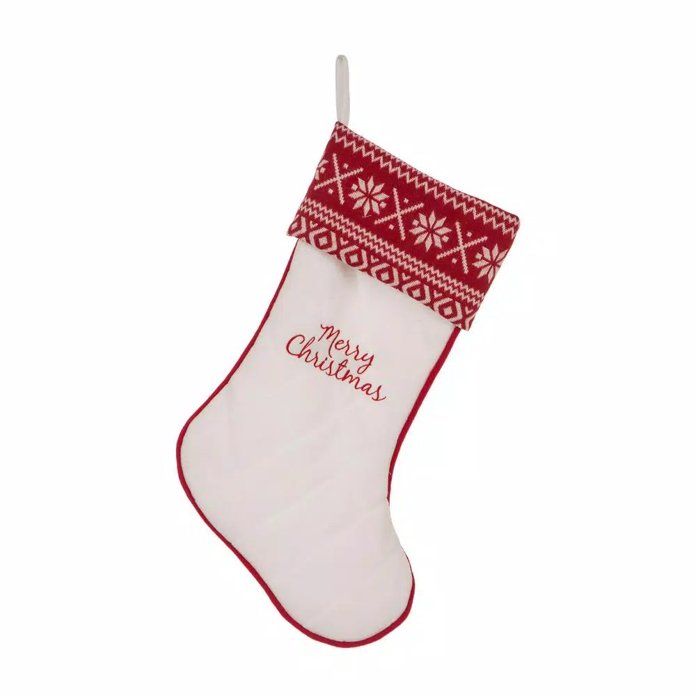 Glitzhome 21 In. White Fleece Polyester Christmas Decoration Stocking (2-Pack) 2 Glitzhome 21 In. White Fleece Polyester Christmas Decoration Stocking (2-Pack) - Image 2