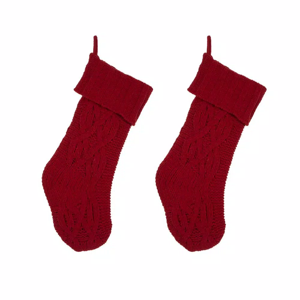 Glitzhome 22 In. Knitted Polyester Red Christmas Decoration Stocking (2-Pack) 1 Glitzhome 22 In. Knitted Polyester Red Christmas Decoration Stocking (2-Pack)