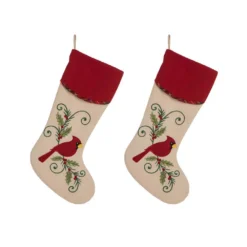 Glitzhome 21 In. Polyester Fabric Christmas Decoration Stocking (2-Pack)