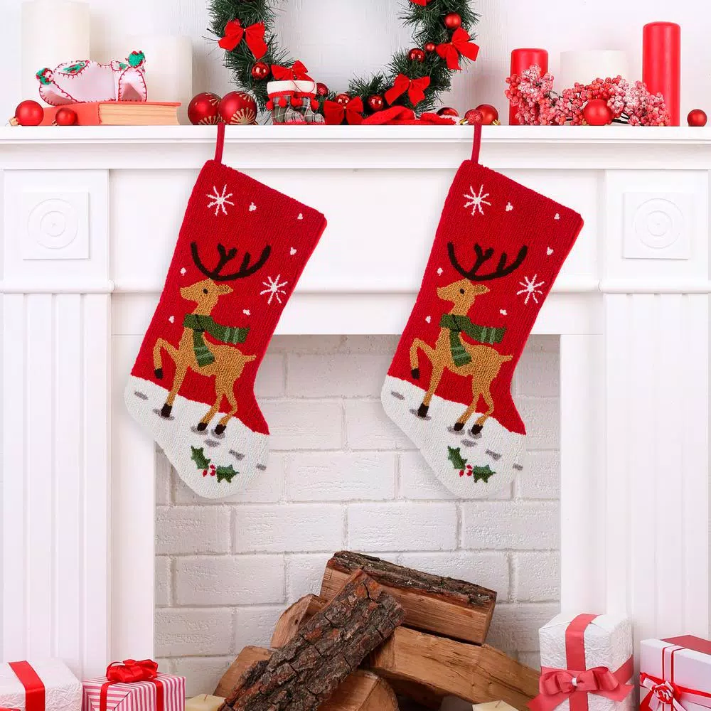 Glitzhome 20 In. H Polyester And Acrylic Reindeer Hooked Stocking (2-Pack) 7 Glitzhome 20 In. H Polyester And Acrylic Reindeer Hooked Stocking (2-Pack) - Image 7