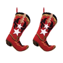 Glitzhome 19.69 In. Polyester Hooked Red Boot Stocking (2-Pack)