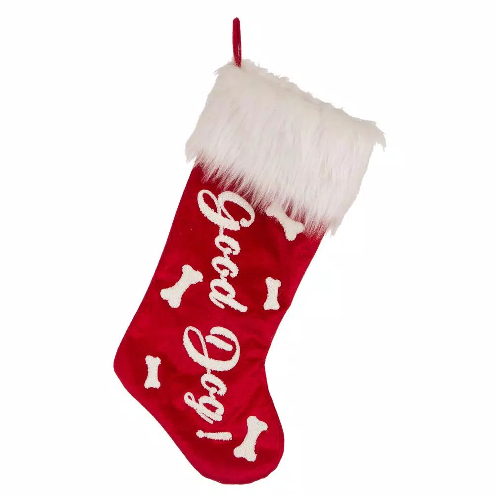 Glitzhome 21 In. H Polyester Velvet Christmas Stocking With Plush Cuff- Good Dog (2-Pack) 2 Glitzhome 21 In. H Polyester Velvet Christmas Stocking With Plush Cuff- Good Dog (2-Pack) - Image 2
