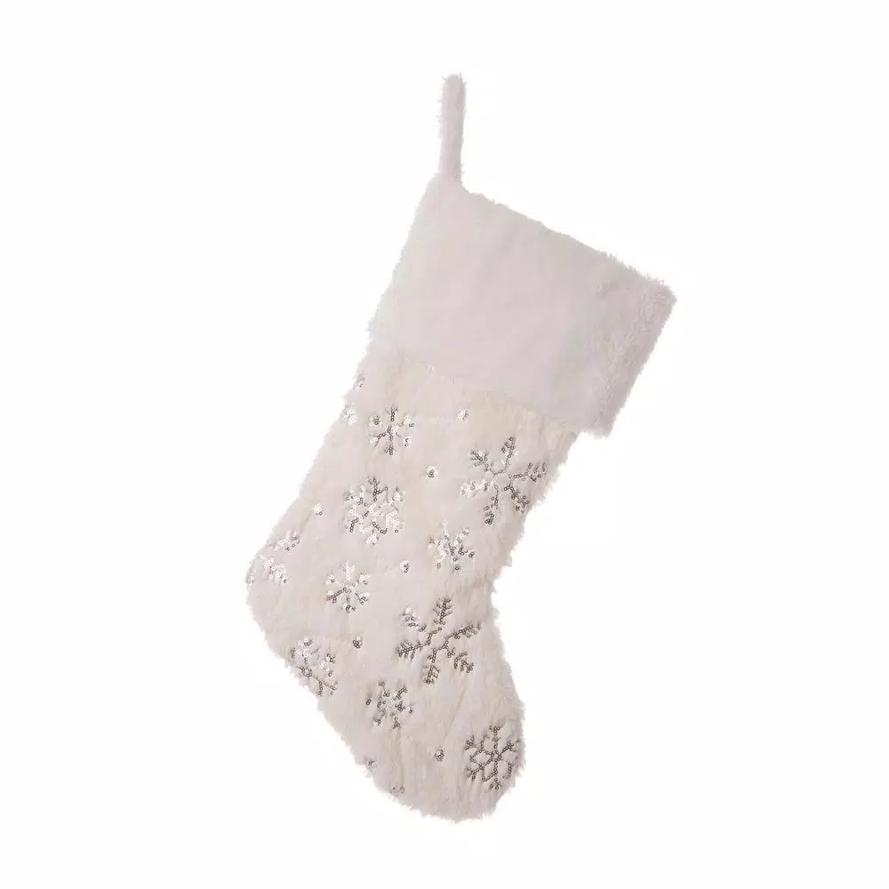 Glitzhome 21 In. H Polyester White Plush Stocking With Snowflake Christmas 1 Glitzhome 21 In. H Polyester White Plush Stocking With Snowflake Christmas