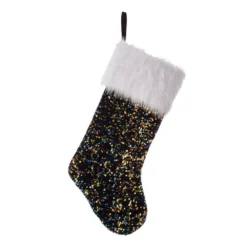 Glitzhome 21 In. H Polyester Navy Blue Sequin Christmas Stocking