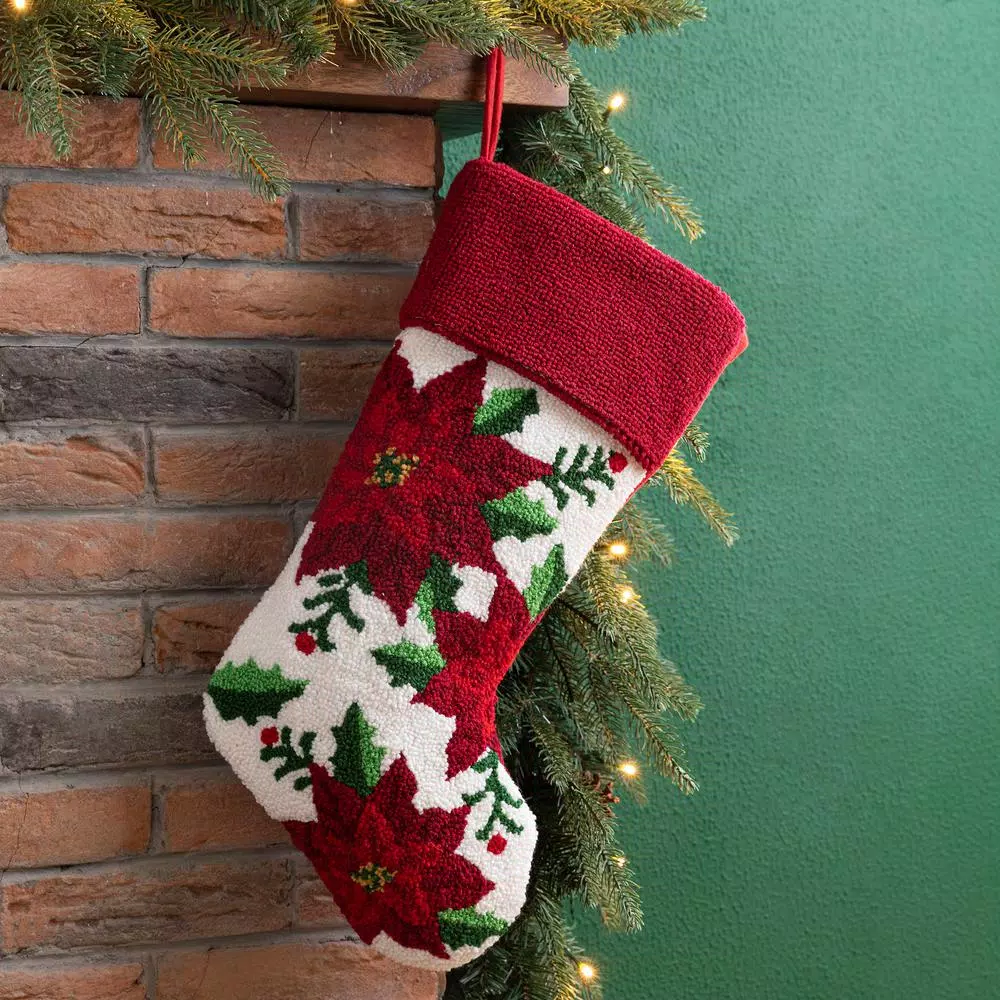 Glitzhome 21.00 In. H Acrylic/PolyesterPoinsettia Hooked Stocking 5 Glitzhome 21.00 In. H Acrylic/PolyesterPoinsettia Hooked Stocking - Image 5