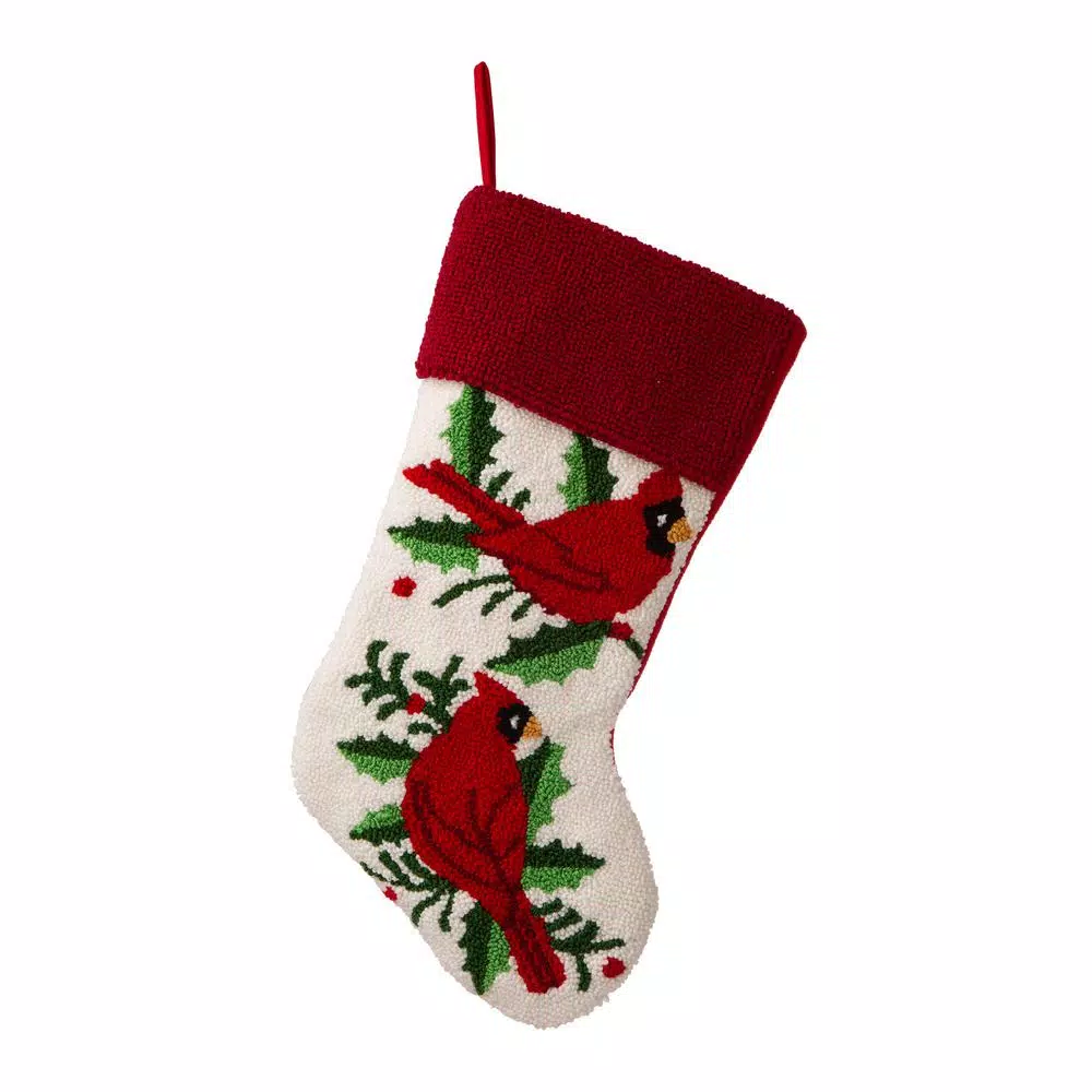 Glitzhome 21.00 In. H Polyester Cardinal Hooked Stocking 1 Glitzhome 21.00 In. H Polyester Cardinal Hooked Stocking