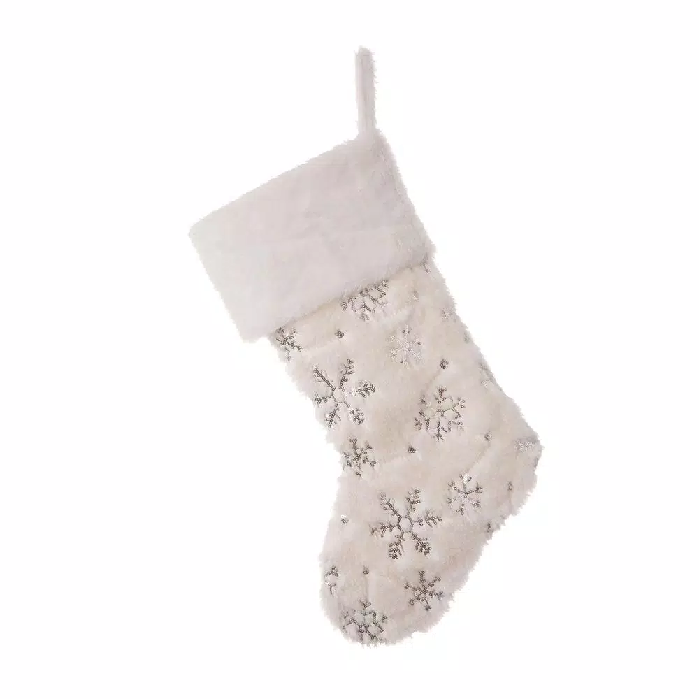 Glitzhome 21 In. H Polyester White Plush Stocking With Snowflake Christmas (2-Pack) 4 Glitzhome 21 In. H Polyester White Plush Stocking With Snowflake Christmas (2-Pack) - Image 4