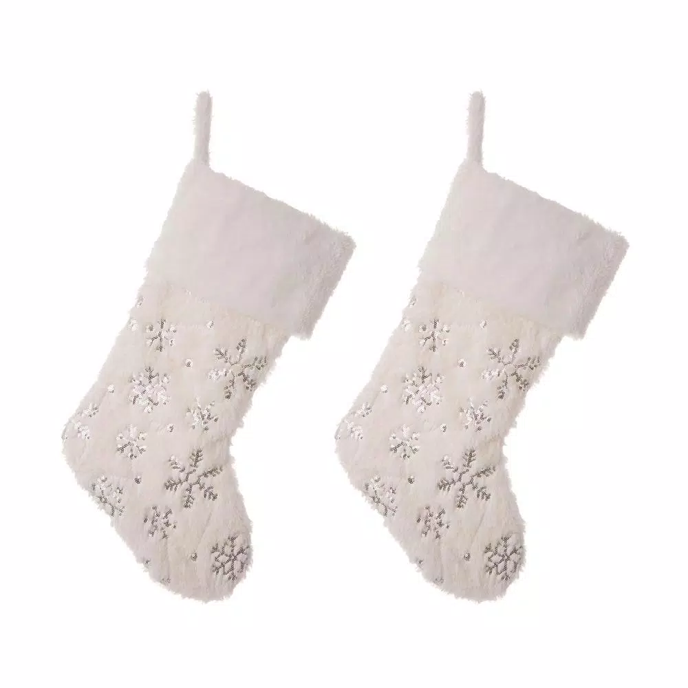 Glitzhome 21 In. H Polyester White Plush Stocking With Snowflake Christmas (2-Pack) 1 Glitzhome 21 In. H Polyester White Plush Stocking With Snowflake Christmas (2-Pack)