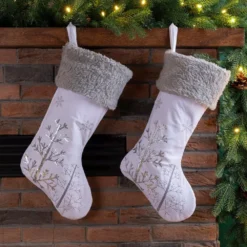 Glitzhome 21 In. H Polyester White Fleece Stocking With Christmas Tree And Snowflake (2-Pack) 7 Glitzhome 21 In. H Polyester White Fleece Stocking With Christmas Tree And Snowflake (2-Pack) -Christmas decorations shop glitzhome christmas stockings 2004700087 31 1000