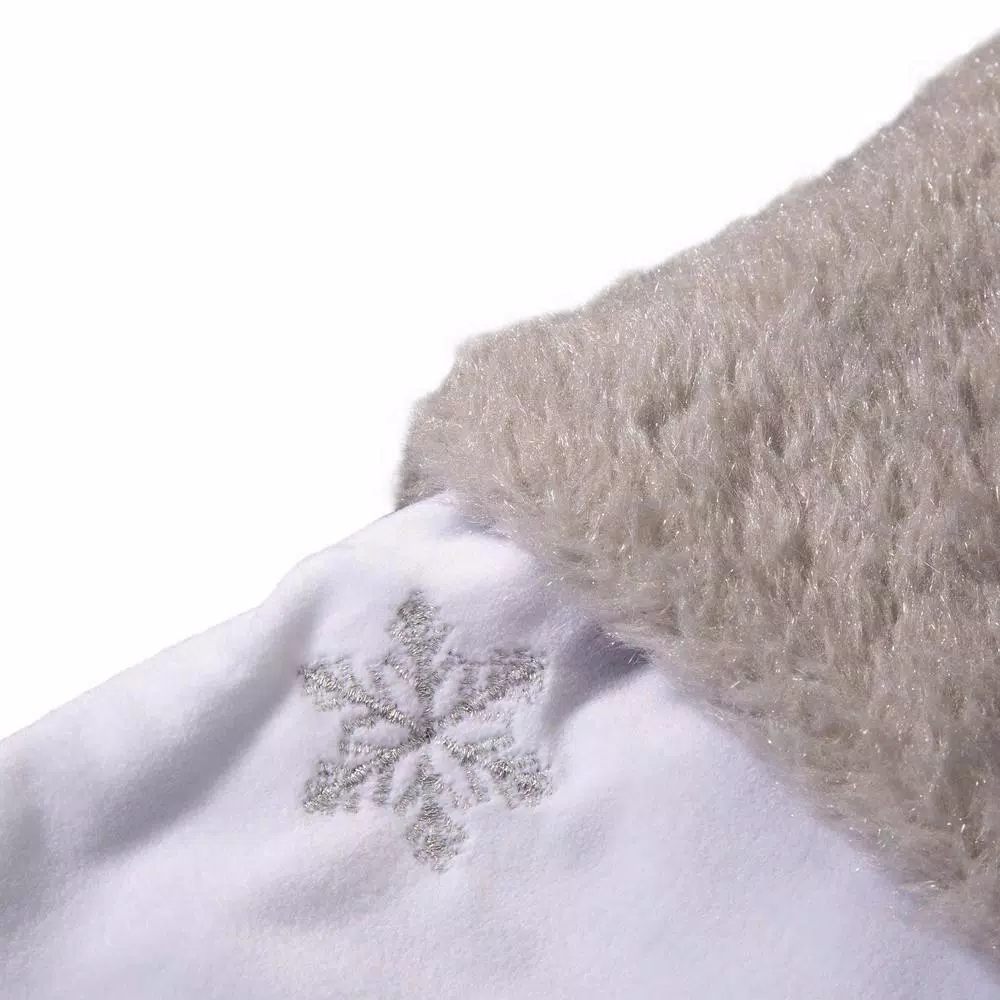 Glitzhome 21 In. H Polyester White Fleece Stocking With Christmas Tree And Snowflake (2-Pack) 3 Glitzhome 21 In. H Polyester White Fleece Stocking With Christmas Tree And Snowflake (2-Pack) - Image 3