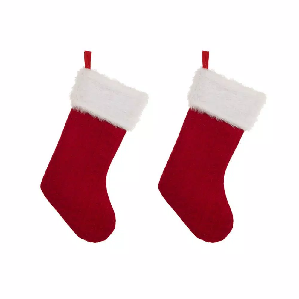 Glitzhome 20 In. Polyester Knitted Stocking With Faux Fur Cuff (2-Pack) 1 Glitzhome 20 In. Polyester Knitted Stocking With Faux Fur Cuff (2-Pack)