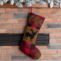 Glitzhome 19 In. Polyester/Acrylic Plaid Christmas Stocking With Rug Hooked Reindeer 5 Glitzhome 19 In. Polyester/Acrylic Plaid Christmas Stocking With Rug Hooked Reindeer -Christmas decorations shop glitzhome christmas stockings jk13225pfr 31 1000
